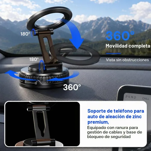 Vista 3 de Soporte magnético para teléfono para automóvil 2026, 3800gf MagSafe compatible con iPhone 17/16/15, Android, ventosa de 180+libras, soporte