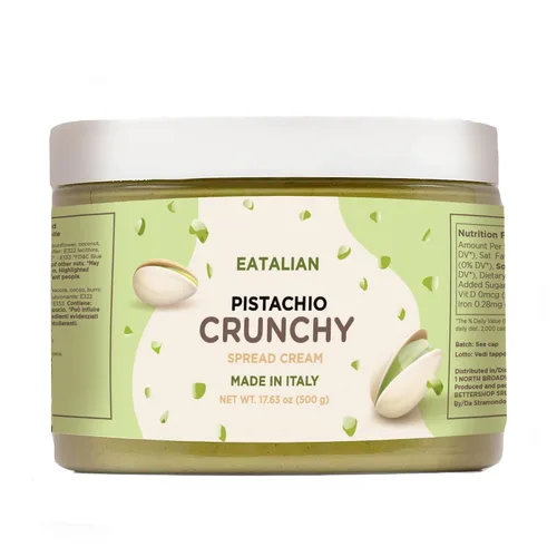 Vista 24 de EATALIAN by AMZ BETTER Crema de Pistacho, 7oz/200 gr, pasta de pistacho untable, sabor dulce y único, ideal para pan, para pasteles, postres