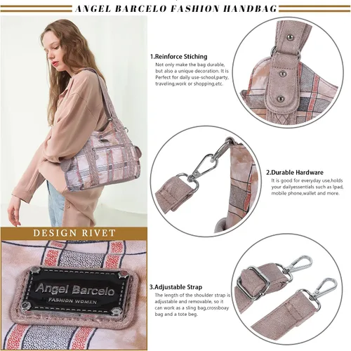 Vista 4 de Angel Barcelo - Bolsa de hombro amplia para mujer, diseño Hobo, cuero lavado