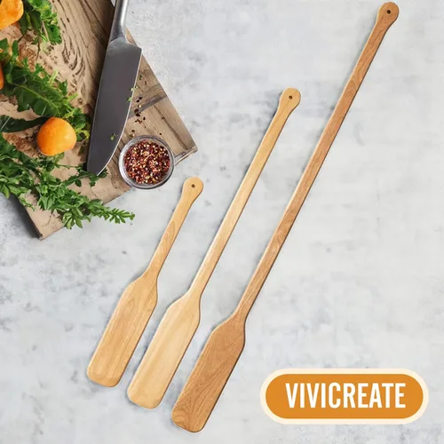 Vista 7 de Vivicreate Paleta mezcladora de madera de goma de 24 pulgadas de longitud, adecuada para restaurante y cazo