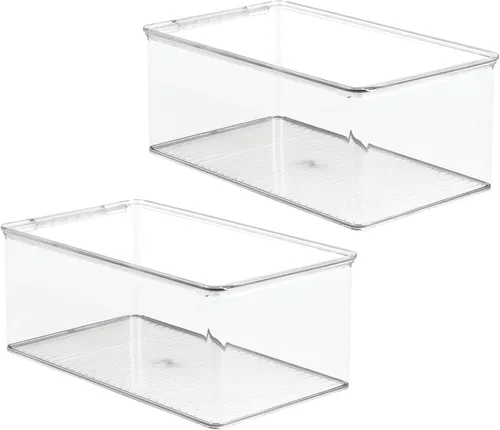 Vista 9 de mDesign Contenedores de Cajas Organizadoras Largas de Plástico para Sala de Juegos/Gaming de Almacenamiento con Tapa con Bisagras para Estantes