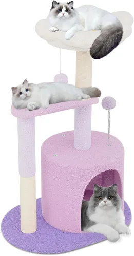 Vista 13 de Colección Athena - Pequeño Árbol para Gatos con Torre y Rascador, Árbol para Gatos Moderno y Bonito de 32 Pulgadas con Confortable Nido, Bola