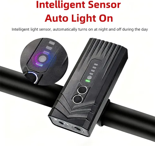 Vista 7 de 1 juego de luces de bicicleta de montaña, faros de doble cuenta, siete modos, equipado con cables de carga, adecuado para ciclismo al aire libre