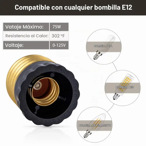 Vista 4 de DiCUNO Adaptador de enchufe E26 a E12 con certificación UL, negro, estándar (mediano) base E26 a candelabro E12 convertidor de enchufe de luz