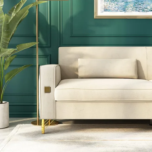 Vista 3 de Sofá Chesterfield de terciopelo de 85 pulgadas, moderno de mediados de siglo, cómodo sofá con almohadas para sala de estar, dormitorio, muebles