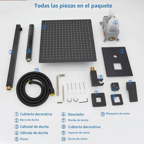 Vista 9 de RUMOSE Juego de grifo de ducha para baño, cabezal de ducha de lluvia con Negro