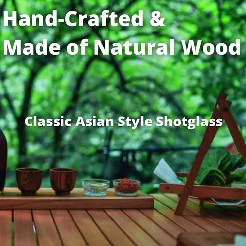 Vista 2 de Vasos de chupito de madera con caja de regalo – Juego de tazas de sake de madera hechas a mano para té, soju, licor y camping – Taza de madera
