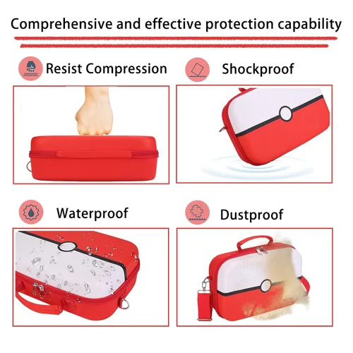 Vista 3 de Red & White Travel Carrying Case For Nintendo Switch & Switch OLED, Deluxe Protective Hard Shell Waterproof Case Fits Nintendo Switch Console & Full
