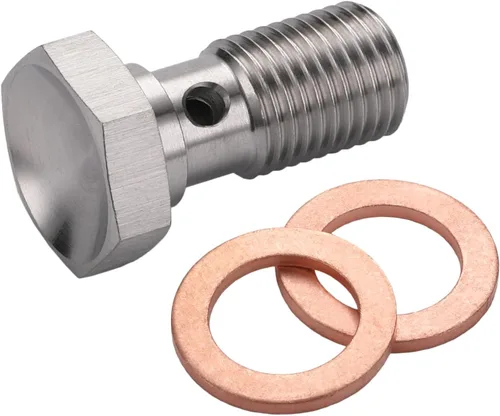 Vista 4 de 3AN 3/8 x 24 UNF Adaptador de Tornillo de Freno de Banjo Único de Acero Inoxidable de 20mm de Largo con Arandelas de Cobre