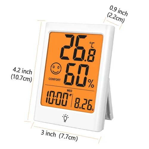 Vista 7 de Timloon Termómetro digital interior para habitación, monitor inteligente de temperatura y humedad con luz de fondo, indicador de comodidad, registro