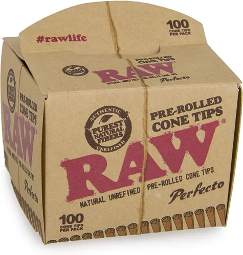Vista 2 de RAW Papeles de liar naturales clásicos sin refinar, puntas de cono preenrolladas perfectas, 6 paquetes por caja, 100 puntas por paquete