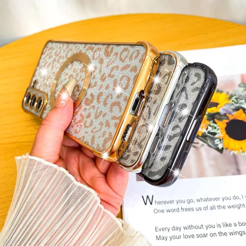 Vista 6 de Fiyart Funda diseñada para Samsung Galaxy S21, compatible con MagSafe Cheetah Print Plate, protección de cámara, transparente, magnética