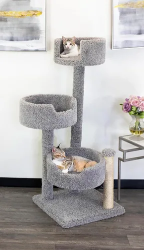 Vista 10 de New Cat Condos Árbol para gatos de madera real y alfombrado