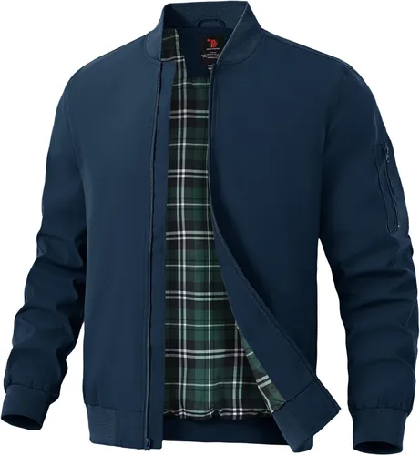 Vista 33 de TBMPOY Chaquetas ligeras para hombre, cortavientos ligeros, con cremallera completa, casual, para trabajo, golf, negocios, otoño, abrigo