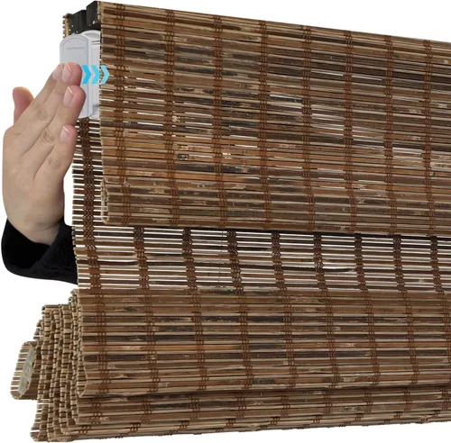 Vista 17 de Persianas romanas sin cordones sin cordón, opacas para oscurecer la habitación, persianas de bambú de ajuste personalizado con protección UV