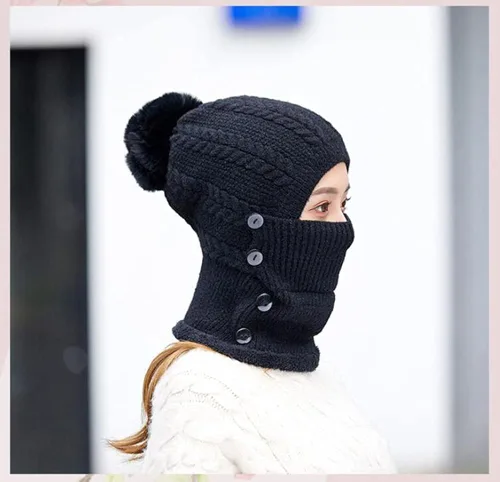 Vista 6 de Gorro de punto con forro polar para mujer, bufanda de invierno para mujer, gorro cálido con pompón