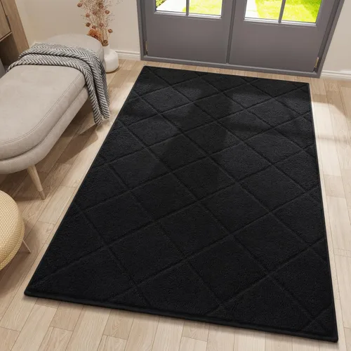 Vista 10 de LOCHAS Tapete negro para puerta de interior, de 20 x 32 pulgadas, parte trasera de goma, lavable y absorbente, tapete de microfibra para entrada