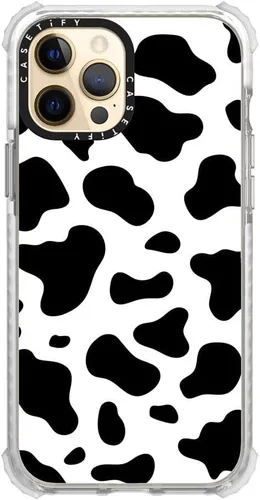 Vista 3 de CASETiFY Ultra Impact - Funda para iPhone 12 Pro Max (protección contra caídas de 9.8 pies), estampado de vaca, transparente