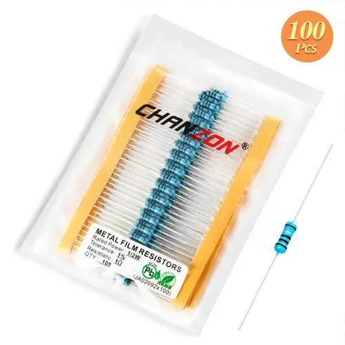 Vista 5 de Chanzon 100pcs 1/2W (0.5W) 1 Ω ohmios Resistencia fija de película metálica 0.01 ±1% Tolerancia 1R MF Orificio pasante Resistencias limitadoras