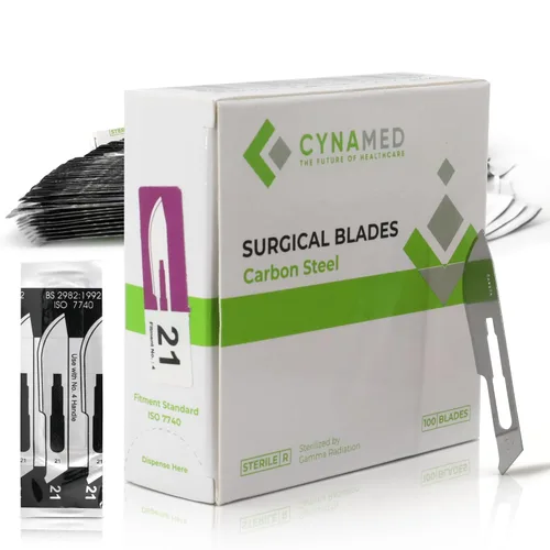 Vista 16 de Cynamed Caja de 100 cuchillas estériles de bisturí de acero al carbono envueltas individualmente en papel de aluminio