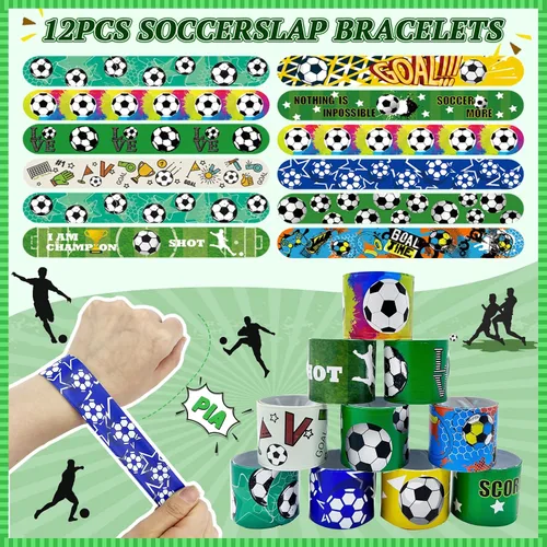 Vista 3 de Miucat 120 piezas de recuerdos de fiesta de fútbol, bolsas de golosinas de fútbol con calcomanías de tatuaje de silbato, pulseras y llaveros