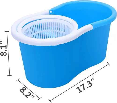 Vista 11 de Sistema de limpieza de piso de fregona, cabezal giratorio de 360 grados, ultratrapeador elástico, juego de cubos, azul, cabezal de microfibra, mango