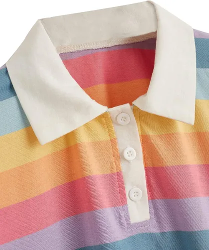 Vista 3 de SweatyRocks - Ombligueras de manga corta con cuello abotonado y estampado a rayas para mujer