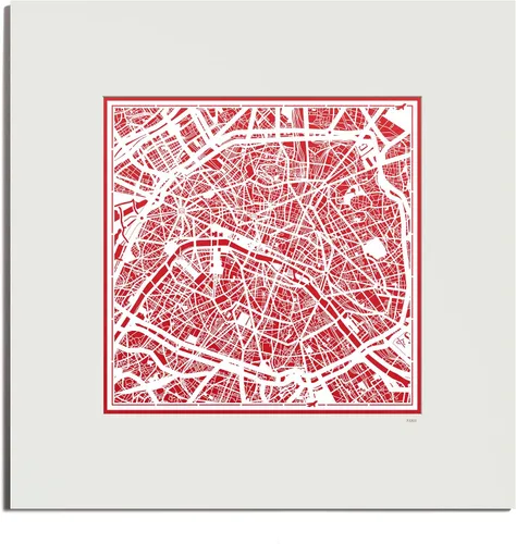 Vista 52 de O3 Design Studio Mapa de corte de papel de París, color negro mate, 20 x 20 pulgadas, arte en papel