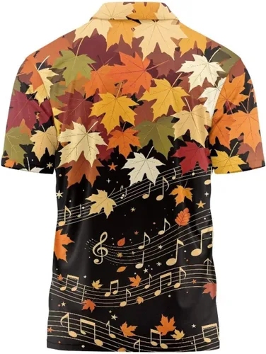Vista 4 de HUGS IDEA Camiseta casual retro para hombre, diseño de calavera de manga corta Nota musical de hoja de otoño