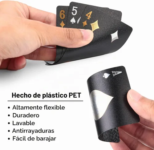 Vista 3 de LotFancy Tarjetas de juego de plástico, 2 barajas, tarjetas de póquer negras frescas con fundas de plástico, impermeables, índice estándar