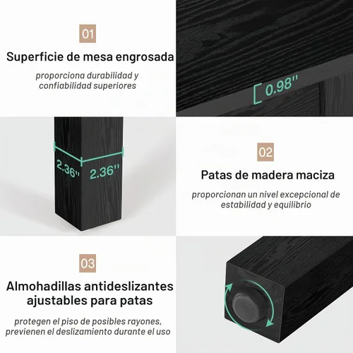 Vista 5 de Tribesigns Mesa de comedor de madera, mesa de cocina moderna para comedor, sala de estar, 2-4 personas, mesa de comedor cuadrada con patas