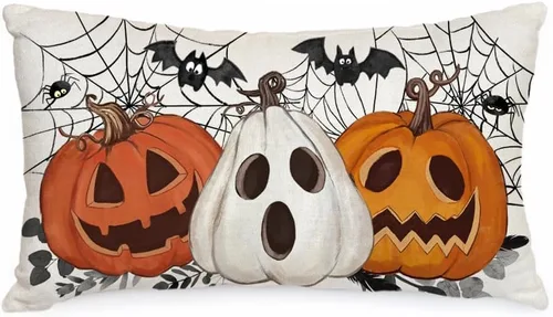 Vista 11 de AACORS AA601-16 - Funda de almohada de Halloween de 16 x 16 pulgadas, decoración de tela de murciélago de Jack-o'-Lantern, fundas de almohada