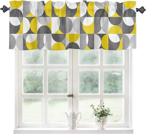 Vista 48 de Cortinas de cocina de Navidad, cenefa semitransparente ajustable con lazo, muñeco de nieve, copo de nieve, bolsillo para barra, tratamiento