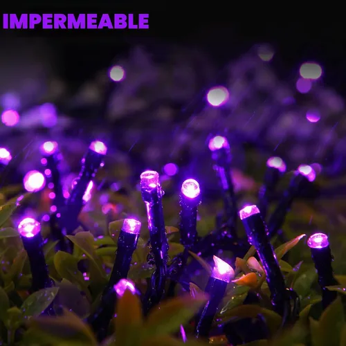Vista 3 de Luces moradas de Halloween, 82 pies, 200 luces LED de Halloween con 8 modos