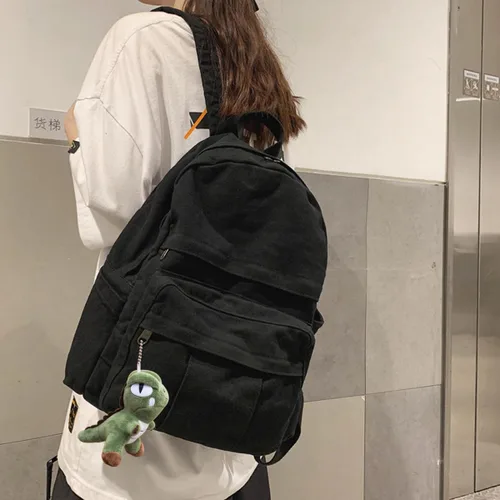 Vista 5 de Mochila de lona para laptop, mochila de viaje estética retro vintage para mujeres y hombres (negro)