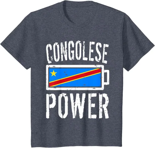 Vista 19 de Camiseta de batería de energía congoleña con bandera de República Democrática del Congo, Negro, S
