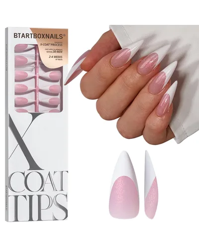 Vista 22 de BTArtboxnails XCOATTIPS - Punta francesa blanca a presión, cuadrado L, purpurina rosa Lamp-Curable 4-Week Wear, Salon Quality Value at Home
