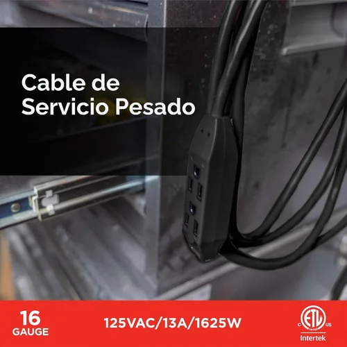 Vista 3 de UltraPro Paquete de 2 cables de extensión para interiores de 3 tomas de Negro