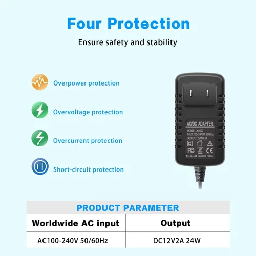 Vista 3 de 12V 2A 24W Fuente de alimentación AC 100V-240V a 12V 2A Adaptador montado en la pared 12V Conmutación para DC12V CCTV Cámara LED tira luz rc