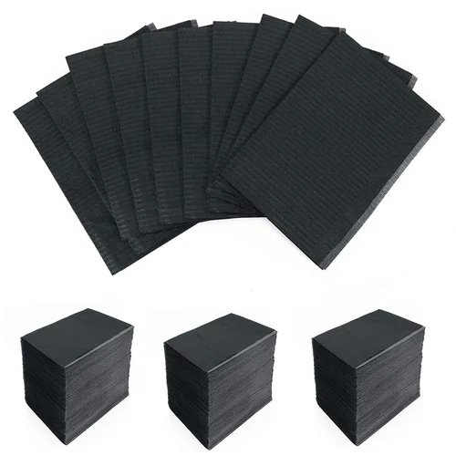 Vista 3 de Baberos dentales negros desechables de 13 x 18 pulgadas, 125 unidades, 3 capas, impermeables, para tatuajes, 125 unidades por bolsa, 1 bolsa, suave