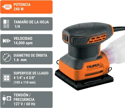 Vista 4 de Truper LIOR-1/4A3, Lijadora Orbital 1/4 Hoja 240 W Profesional