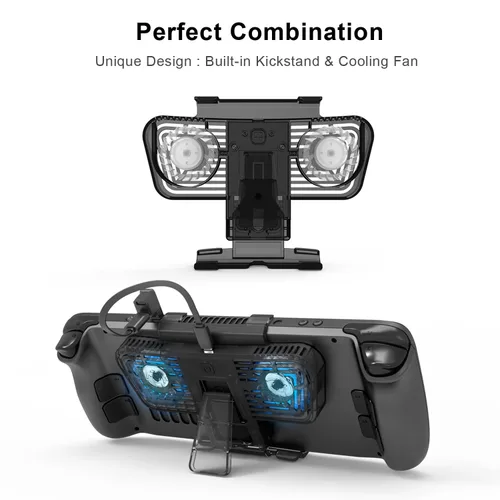 Vista 2 de Steam Deck Cooling Fan,Uxilep Portable Stand Dock and Dual Cooling Fan Compatible with Steam DeckNintendo SwitchOLED,Steam Deck Dock Cooler,Steam