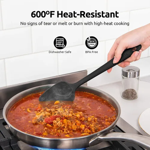 Vista 4 de U-Taste Juego de 4 espátulas de silicona sin BPA de alta resistencia de 600ºF y acero inoxidable 18/8 de 5.5 pulgadas 30 colador de malla (negro)
