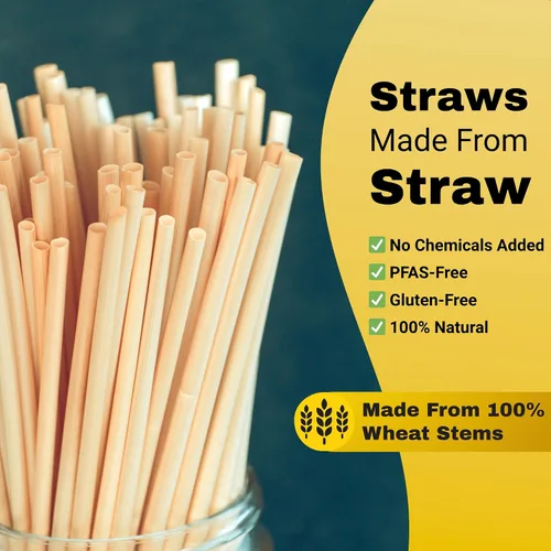 Vista 6 de HAY! Straws Pajitas regulares de 7.75 pulgadas 3000 unidades 100% biodegradables y compostables Duraderas, no se empañan, sin gluten