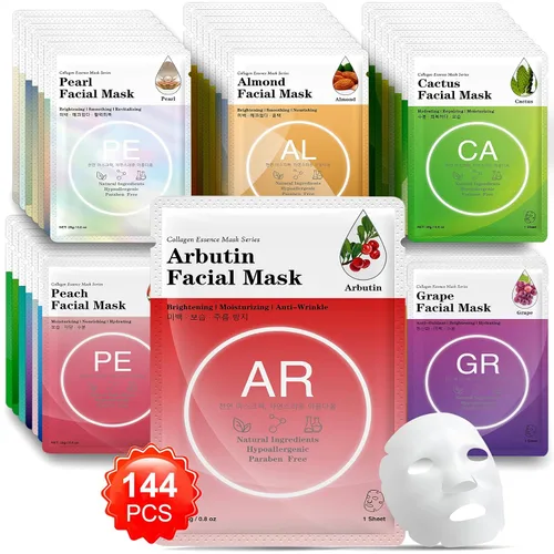 Vista 8 de VESPRO Paquete de 100 mascarillas de esencia de colágeno, mascarillas faciales a granel para el cuidado de la piel, mascarillas hidratantes