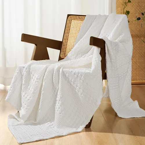 Vista 34 de PHF Manta ligera de punto gofre 100% algodón para cama, King, color blanco 02 Blanco
