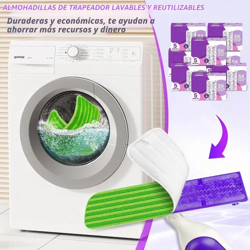 Vista 5 de Almohadillas reutilizables compatibles con Swiffer PowerMop – SEVENMAX de microfibra de 15 pulgadas, almohadillas de repuesto para trapeador