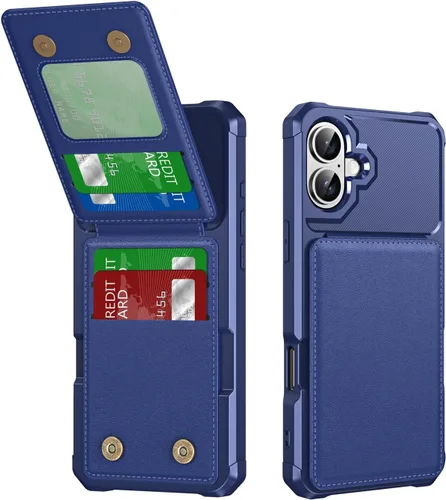 Vista 42 de Dteck Funda para iPhone 16 de 6.1 pulgadas 2024, funda de piel sintética con cierre de botón magnético, ranuras para tarjetas de crédito, función