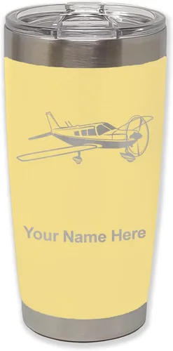 Vista 13 de LaserGram Vaso aislado al vacío de 20 onzas, avión de ala baja, grabado personalizado incluido (negro) Engraved Gift for Pilots, Vacuum Insulated