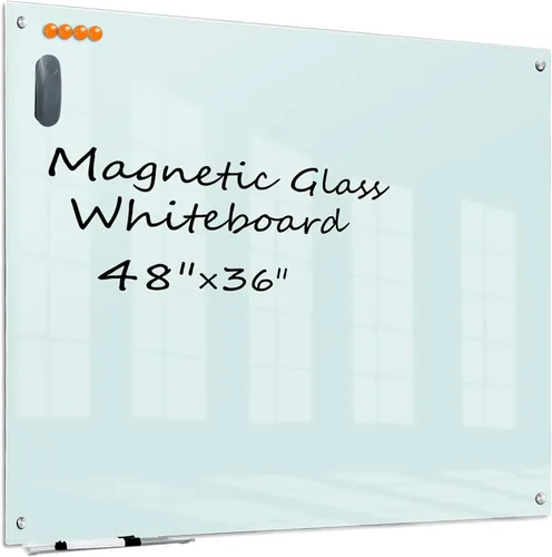 Vista 9 de KIZZBY Pizarra de Vidrio Negro de Borrado en Seco - Pizarra Magnética Negra para Pared, 48"x36" Pizarra Blanca Grande Sin Marco para Oficina, Hogar